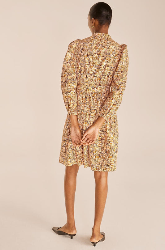 Speckled Fleur Belted Long Sleeve Dress