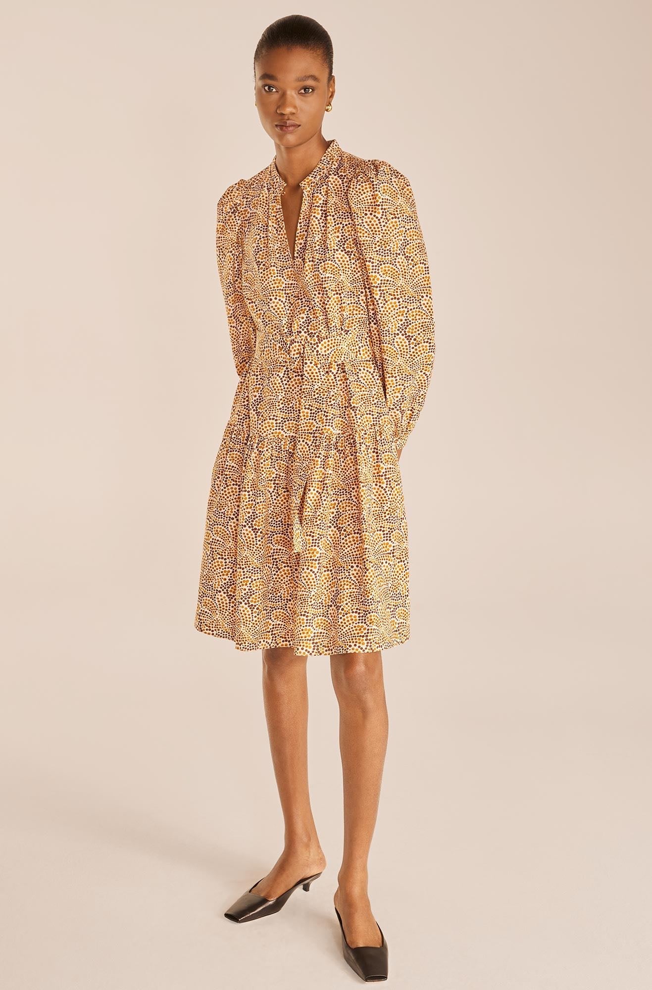  Speckled Fleur Belted Long Sleeve Dress in Speckled Fleur Marigold Combo by Rebecca Taylor