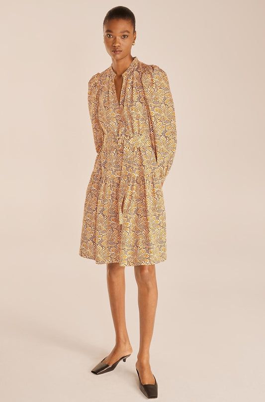 Speckled Fleur Belted Long Sleeve Dress