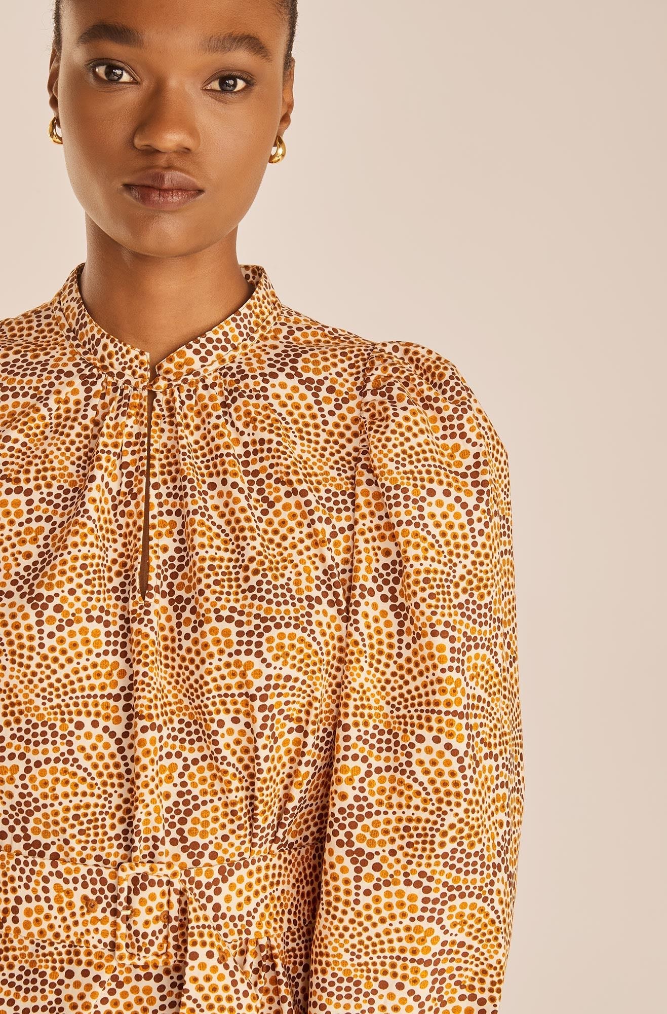  Speckled Fleur Belted Long Sleeve Dress in Speckled Fleur Marigold Combo by Rebecca Taylor