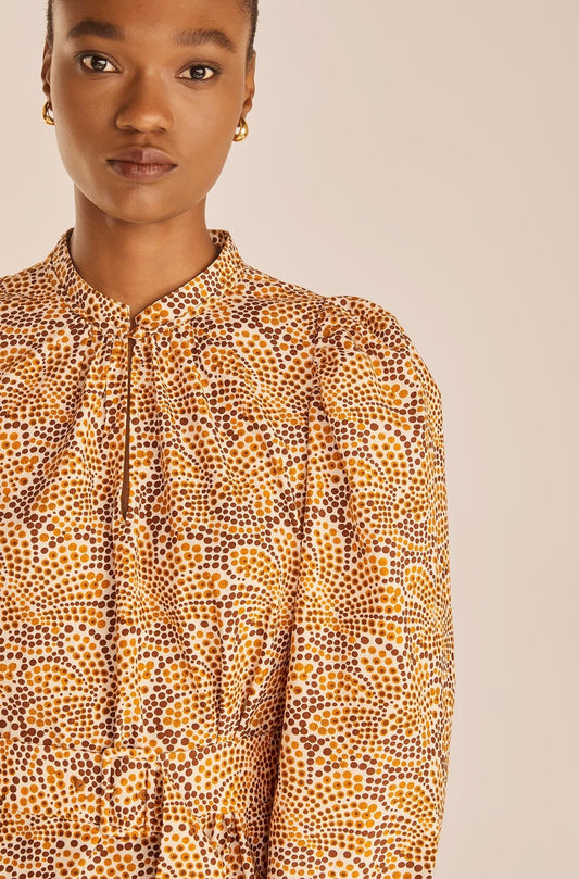 Speckled Fleur Belted Long Sleeve Dress