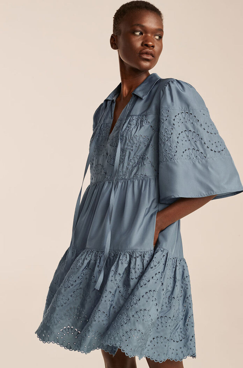 Rebecca Taylor Eyelet Mock Dress in Smokey Blue