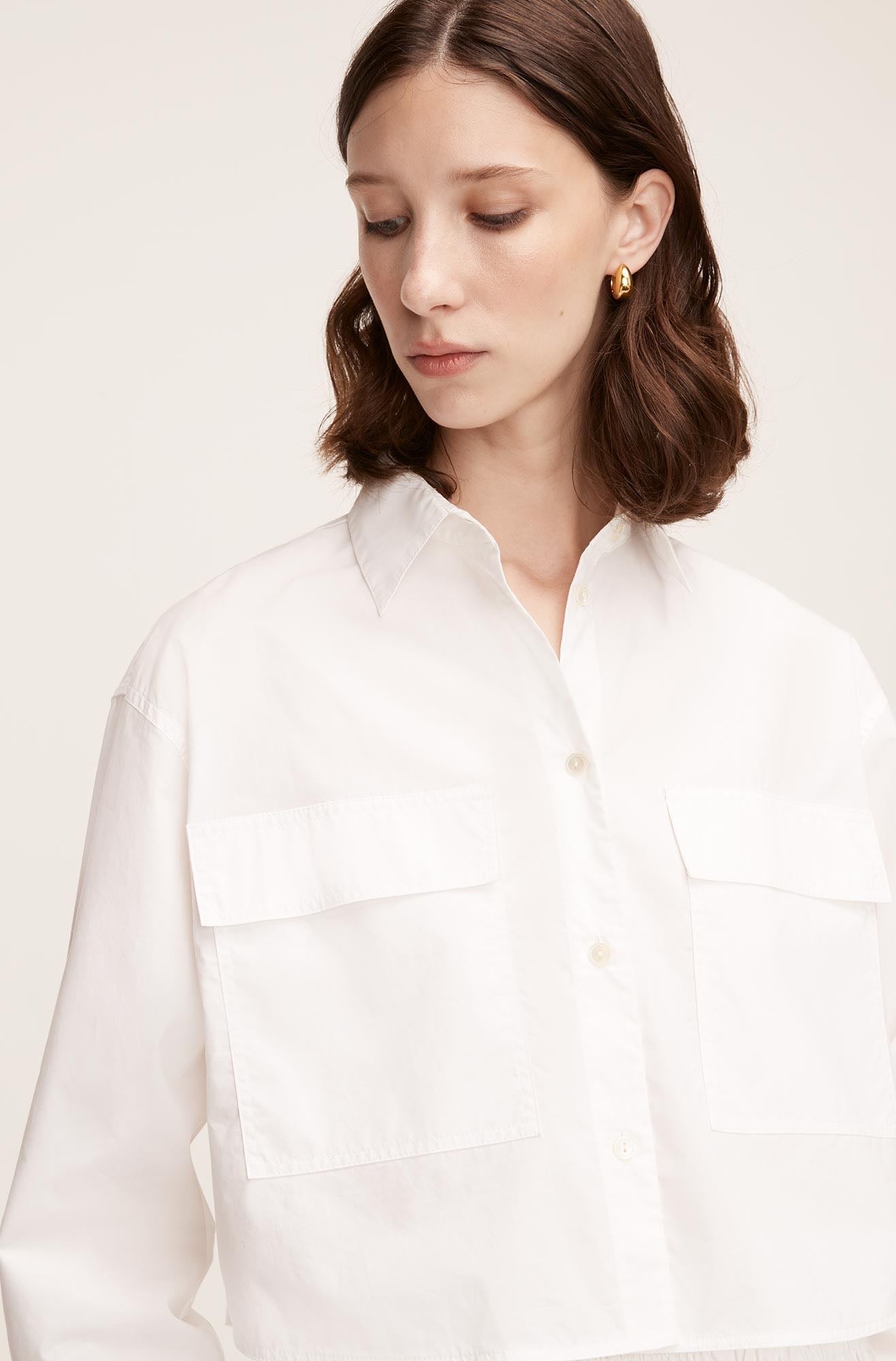  Poplin Long Sleeve Blouse in Full Moon by Rebecca Taylor