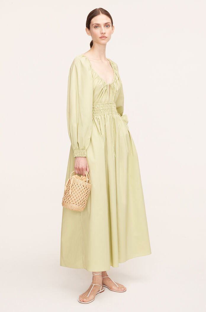 Rebecca Taylor Poplin Smocked Waist Dress in Matcha