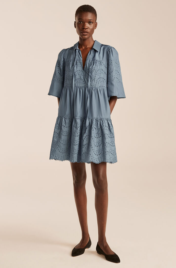 Rebecca Taylor Eyelet Mock Dress in Smokey Blue