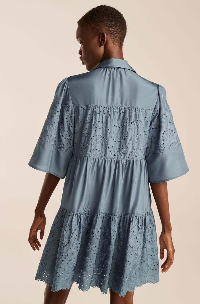 Rebecca Taylor Eyelet Mock Dress in Smokey Blue