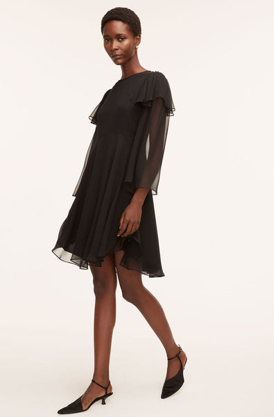 Rebecca Taylor Ruffle Silk Chiffon Dress Black 12