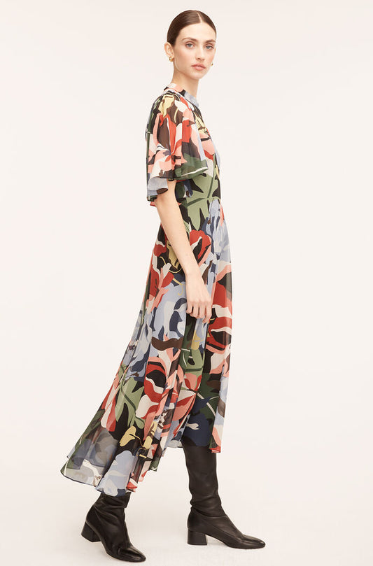 Botanical Garden Silk Flutter Sleeve Dress