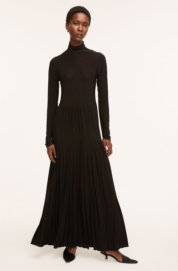 Pleated Knit Mock Neck Dress