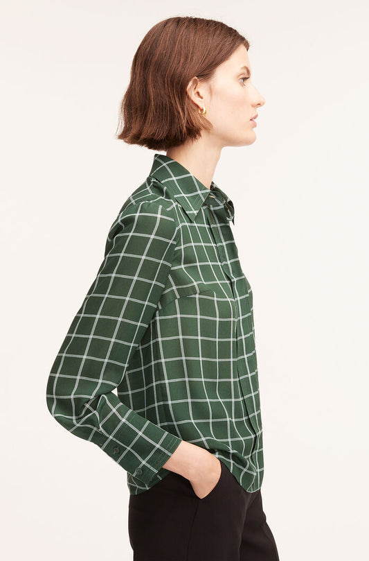Windowpane Silk Pleated Blouse