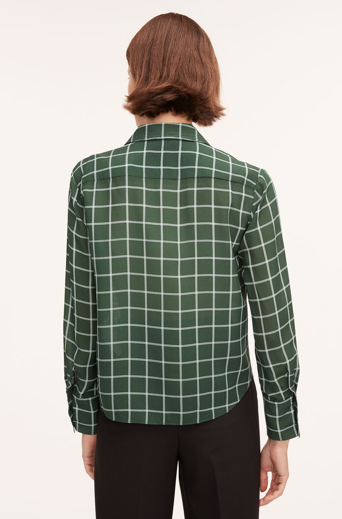 Windowpane Silk Pleated Blouse