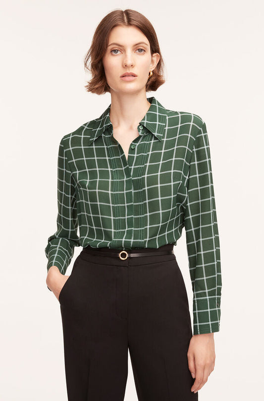 Windowpane Silk Pleated Blouse