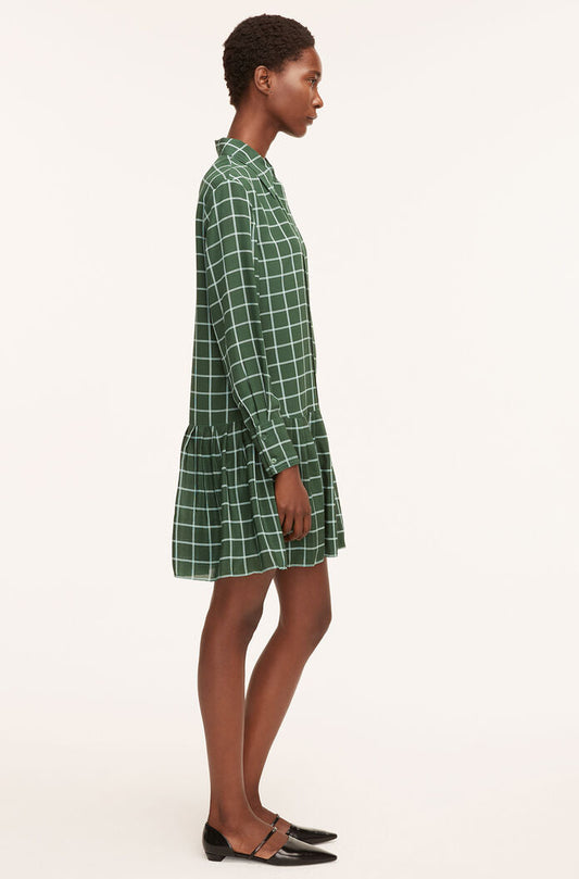 Windowpane Silk Pleated Shirt Dress