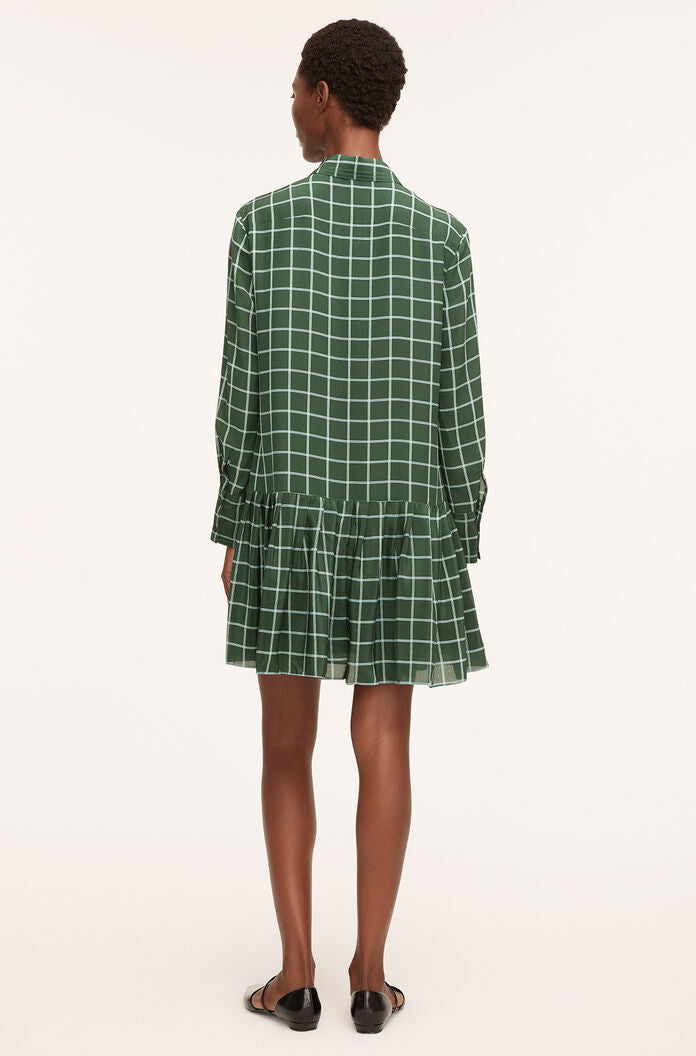 Windowpane Silk Pleated Shirt Dress