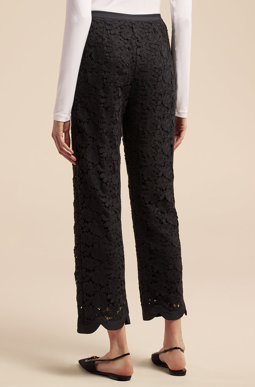 Rebecca Taylor Lace Scalloped Edge Pant in Black