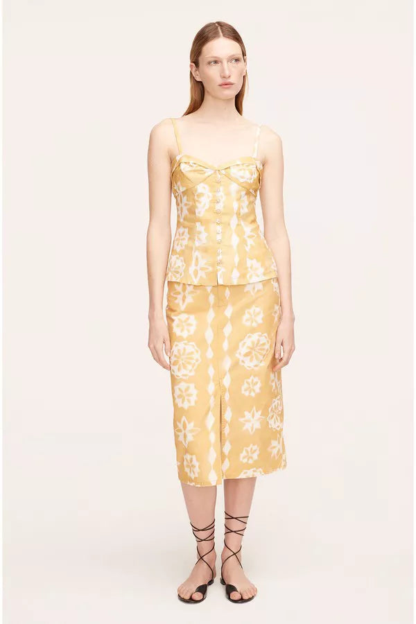 Rebecca Taylor Paper Fleur Cotton Canvas Midi Skirt in Paper Fleur Ginger Combo