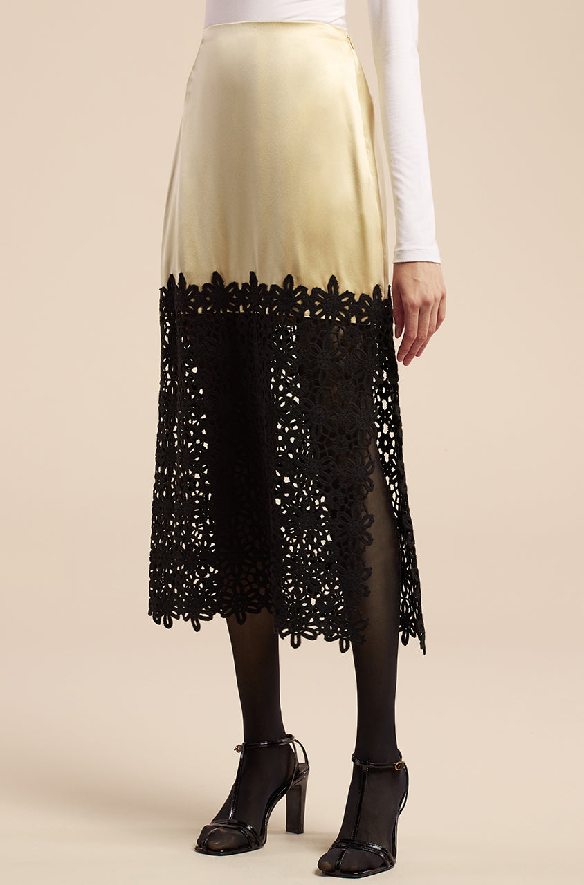 REBECCA TAYLOR Double Face Charmeuse Lace Skirt