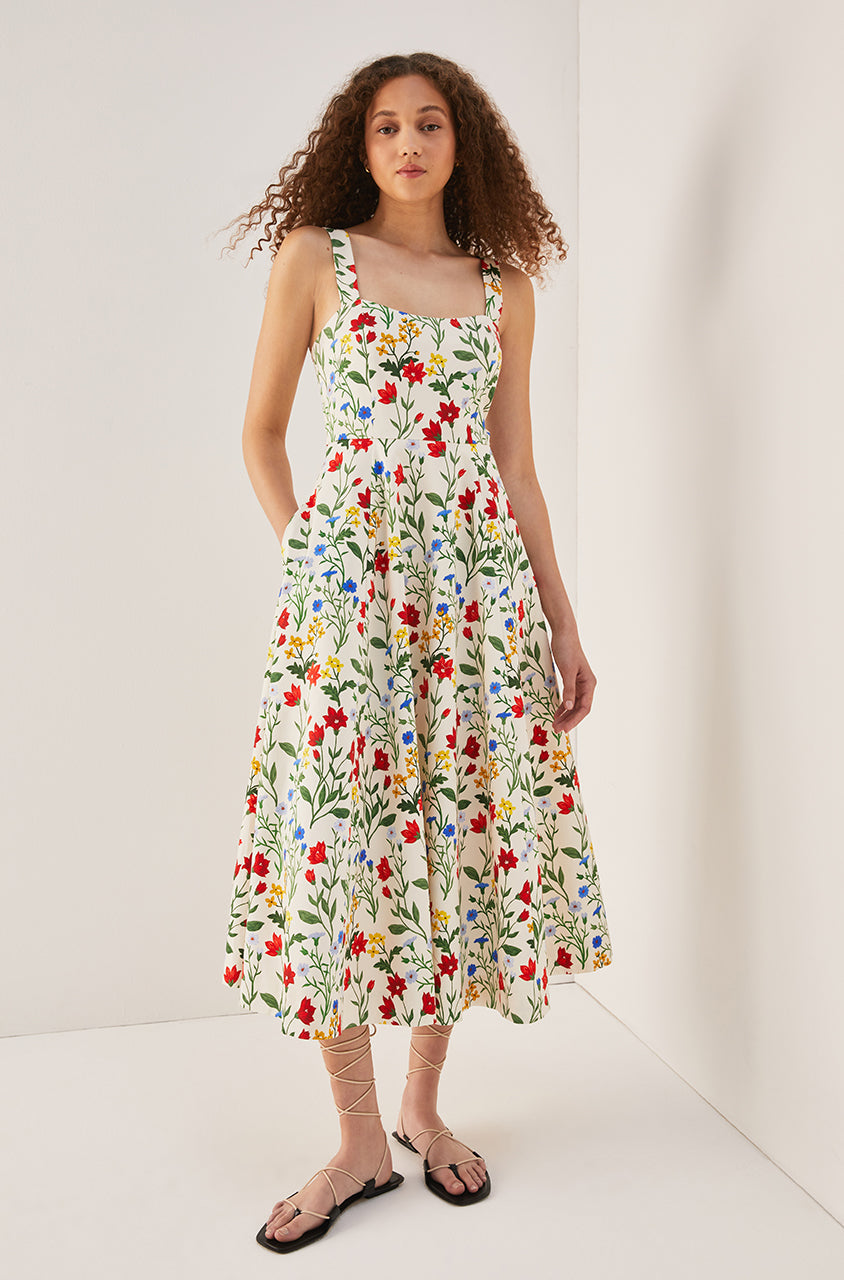 Ivory Botanica Fleur Sweetheart Midi Dress - Rebecca Taylor