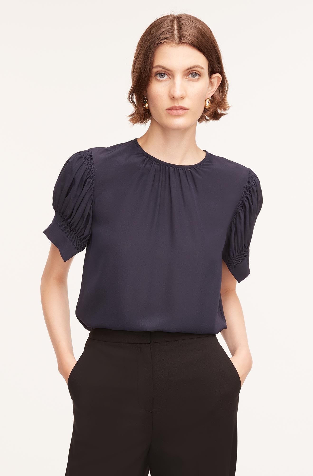 Rebecca Taylor Short Sleeve Cdc Blouse in Navy