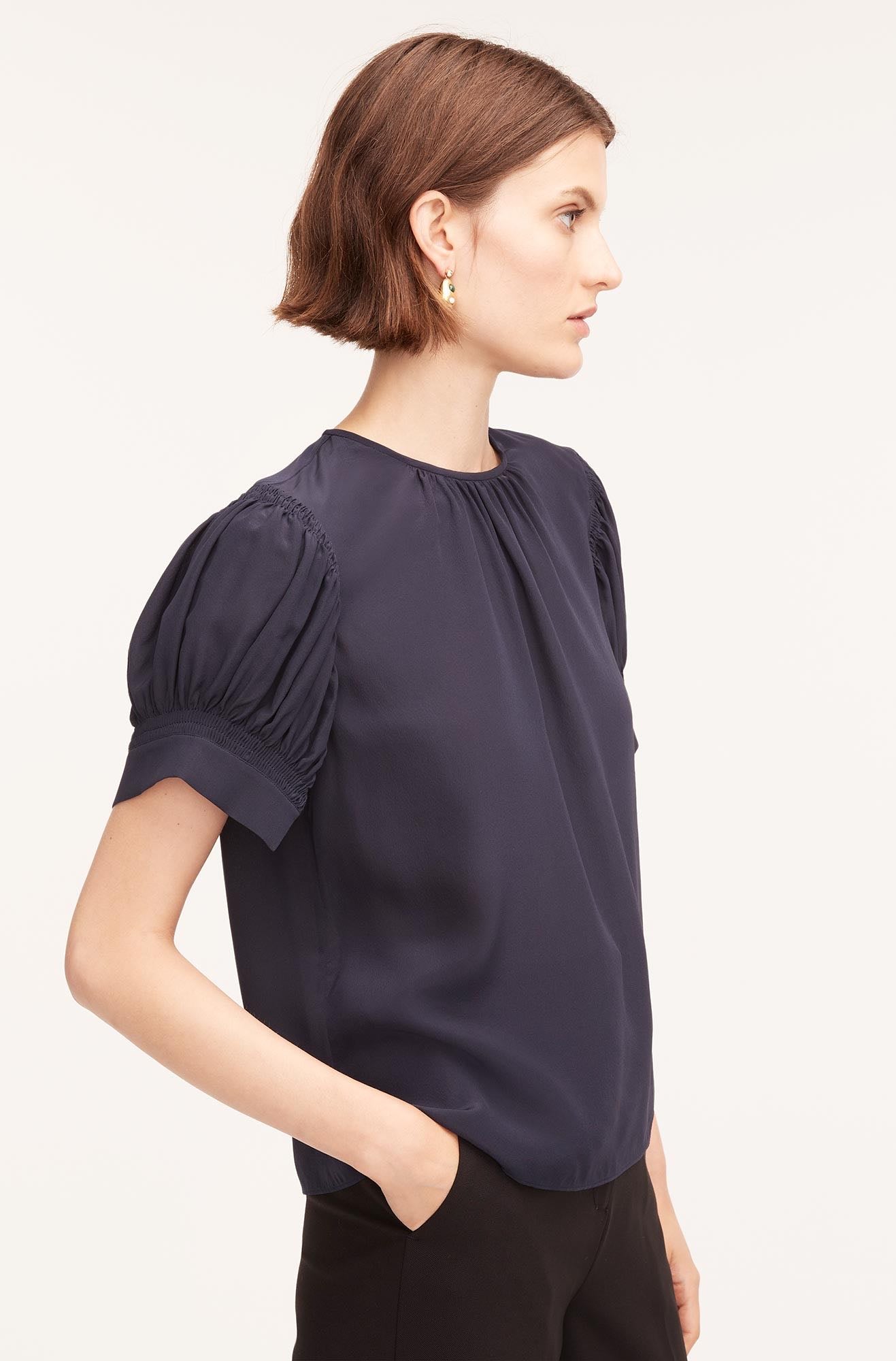 Rebecca Taylor Short Sleeve Cdc Blouse in Navy