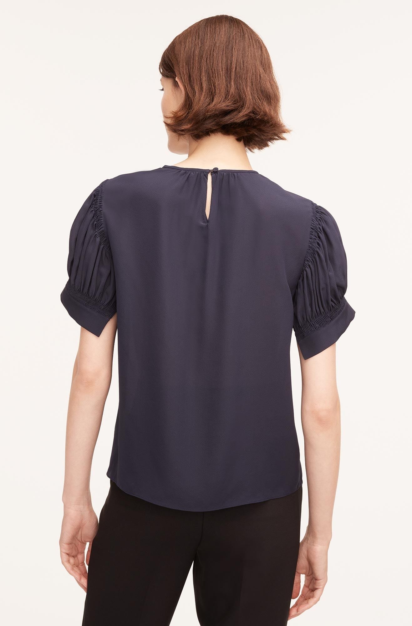 Rebecca Taylor Short Sleeve Cdc Blouse in Navy