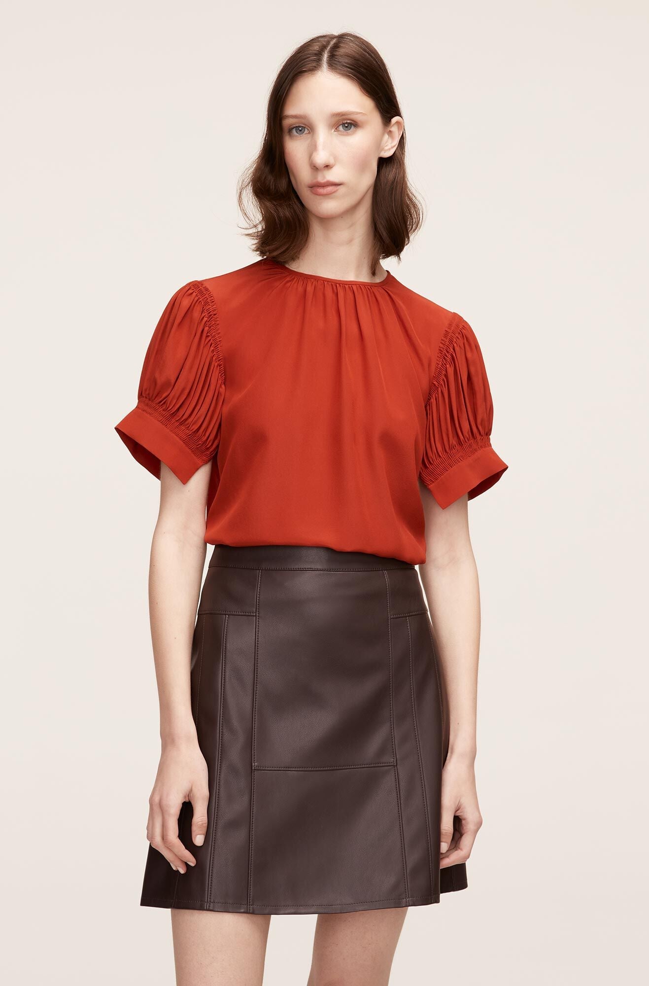 Rebecca Taylor Short Sleeve Cdc Blouse in Red Clay