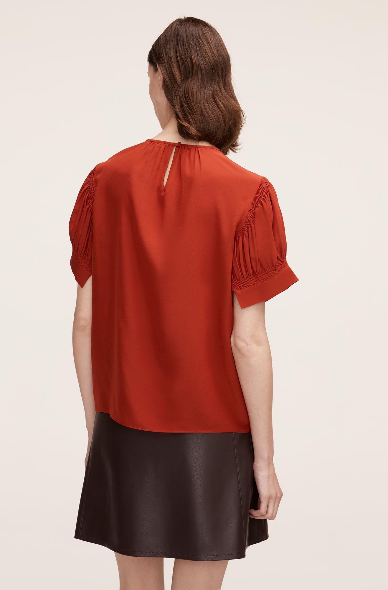 Rebecca Taylor Short Sleeve Cdc Blouse in Red Clay