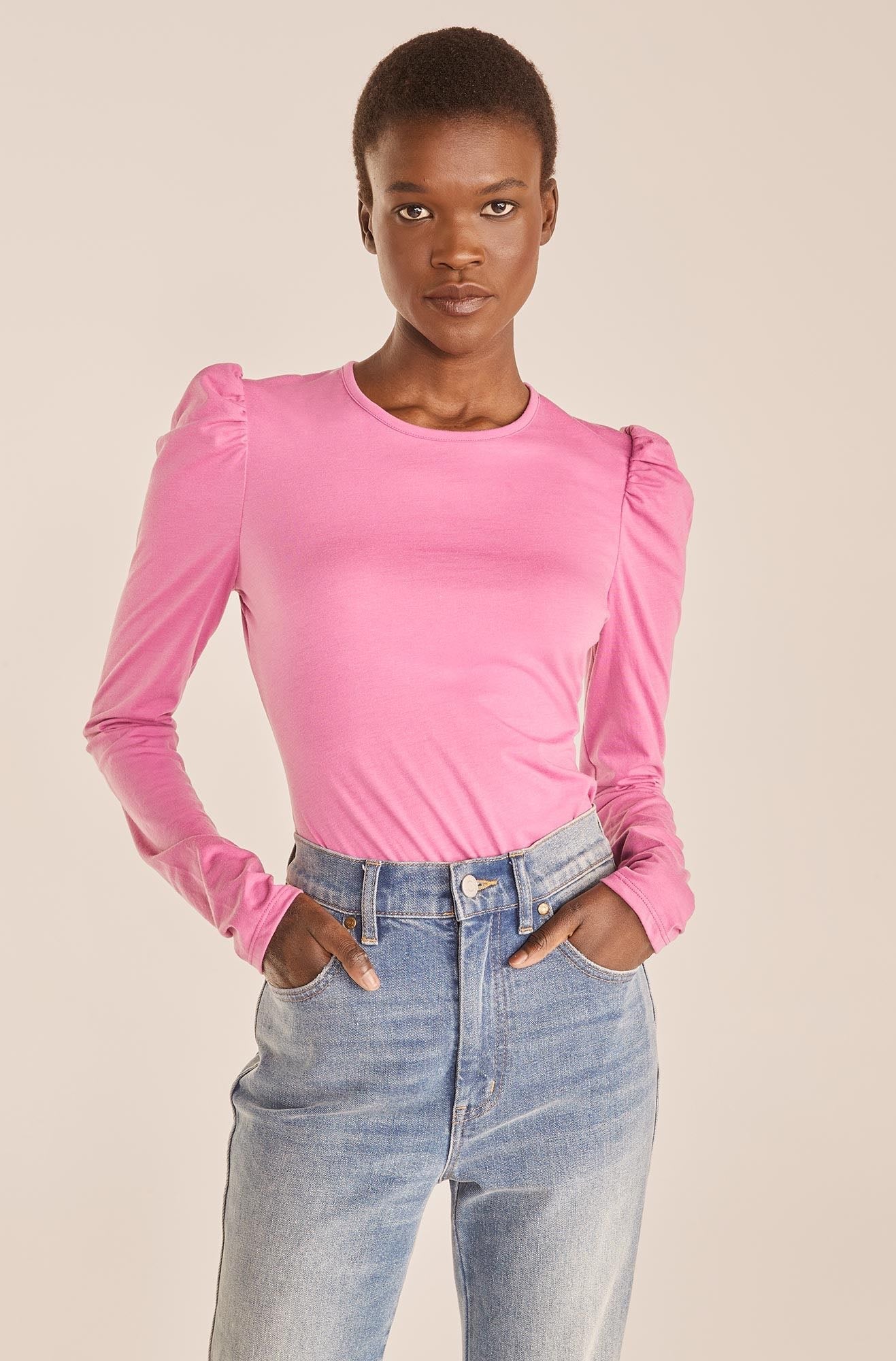 Rebecca Taylor Ruched Ls Top in Orchid