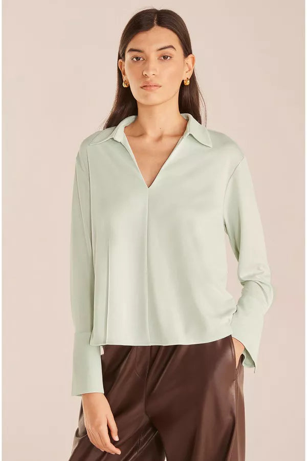 Rebecca Taylor Cupro Shirt in Aloe